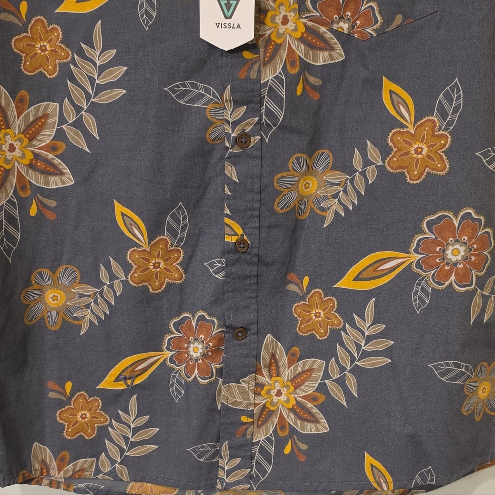 Vissla Men's Woven Cotton/Poly SS Button-Up Floral Pockets S Gray #270 - Picture 5 of 8